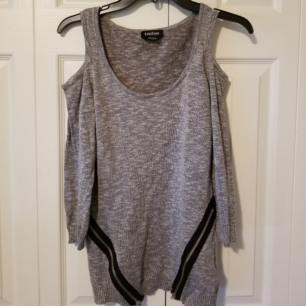 Bebe Cold Shoulder Top w/Zipper Detail